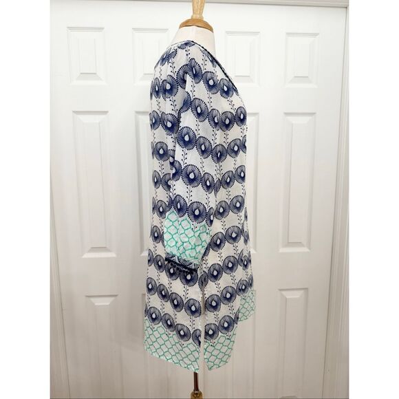 Nimo Blue White Pom Pom Embroidered Cotton Silk Dress Size Large - Picture 4 of 8